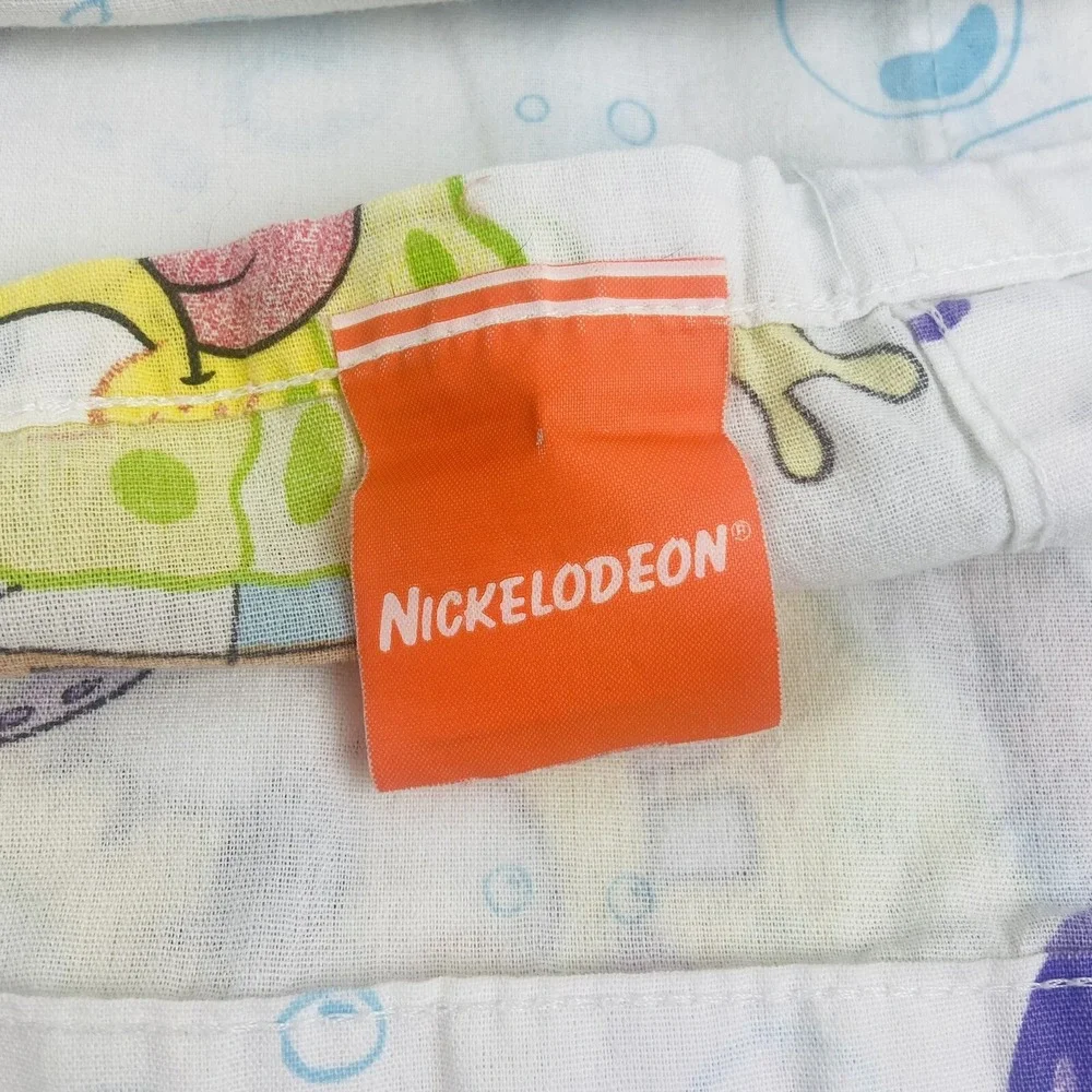 Vintage SpongeBob SquarePants White Twin Flat Sheet Jelly Fishing Nickelodeon